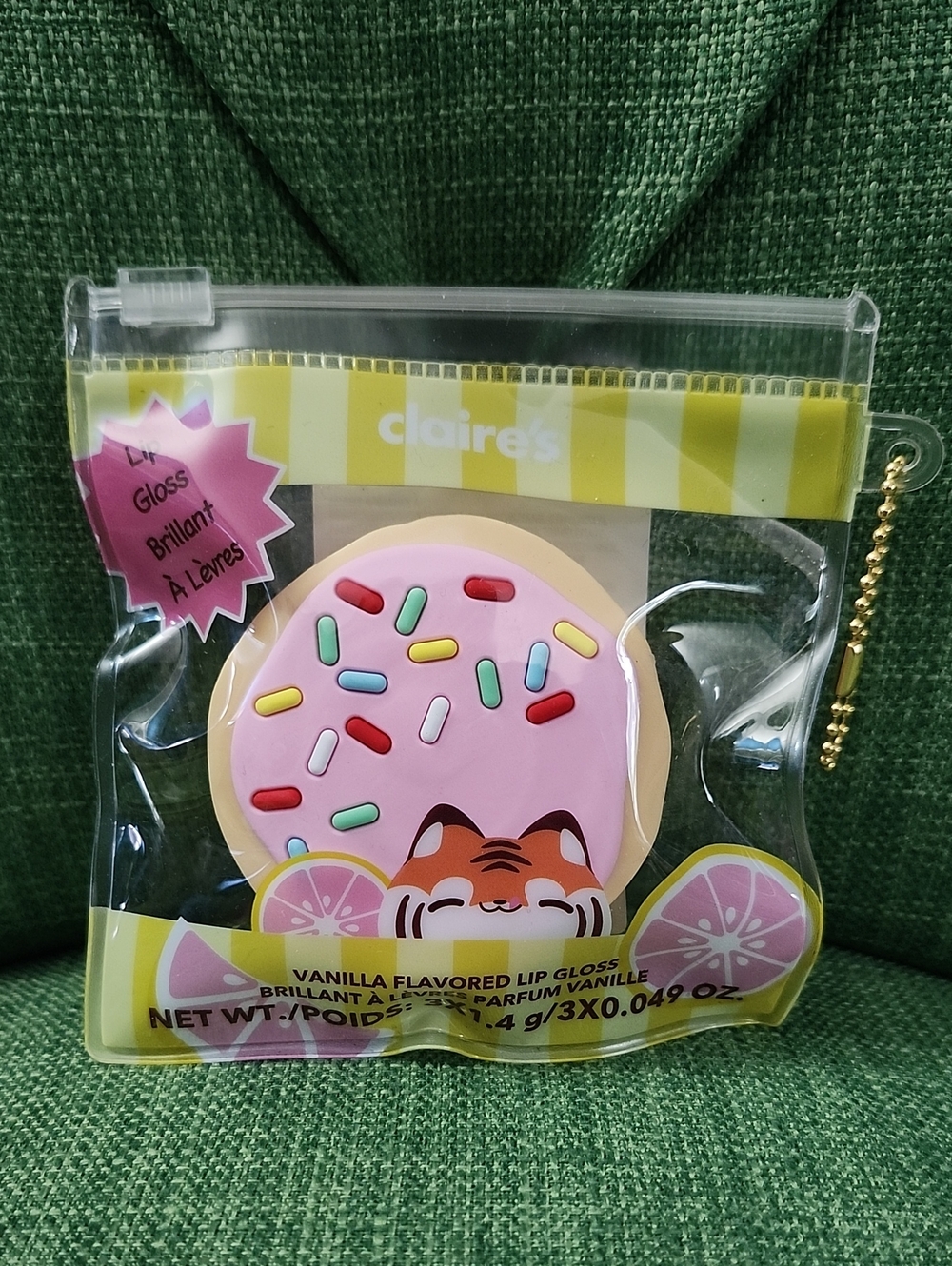 Claire's Pink Donut Vanilla Lip Gloss Compact with Yellow Trim